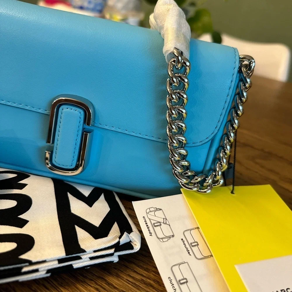 NWT! New Marc Jacobs J Marc Mini Shoulder Bag -Smooth Leather Pool Blue